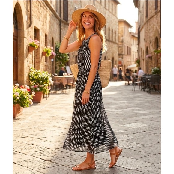 Tommy Hilfiger Dresses & Skirts - Tommy Hilfiger Womens Black White Polka Dot Halter Midi Dress Size 6 Chiffon